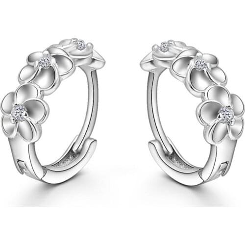 100% 925 Sterling Silver Beautiful Flowers Design Good Selling Cubic Zirconia Earrings For Women Girls Crystal Jewelry