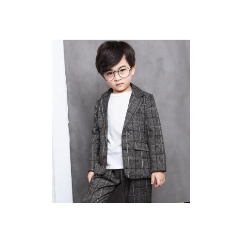2018 Autumn winter Flowers Boys Suit Gray Wedding Party boys clothing Formal Kids 2 pcs Blazer Pants Tuxedo Children Costume