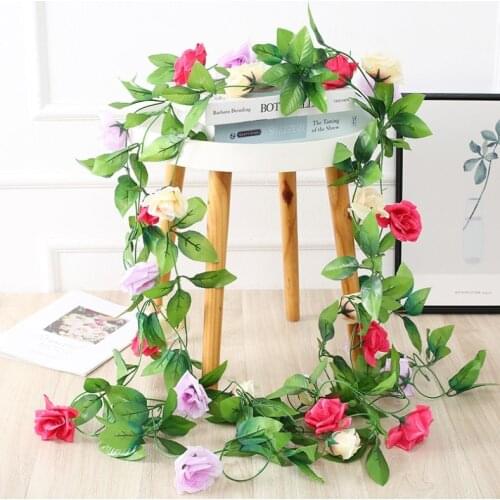 9 Flower Rose Vines Silk Rose Green Leaf Wall Hanging Home Decoration Wedding Arch Winding Flowers Artificial Garland Wreath