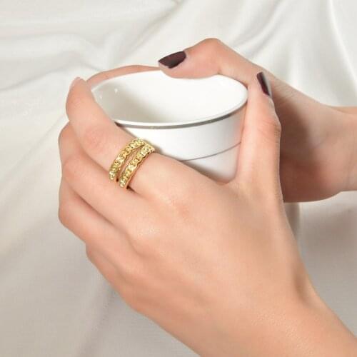 Acheerup Fashion Simple 14k Gold Metal Open Ring For Women 2 Layers Hollow Elegant Round Finger Rings Birthday Jewelry Gifts