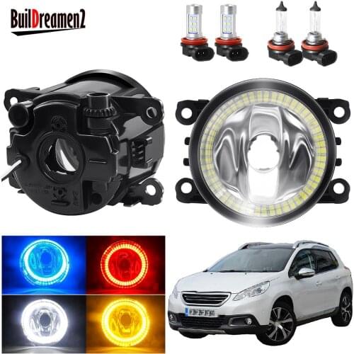 Angel Eye Fog Light Assembly H11 Car Front Bumper Fog Lamp with Halo Ring Daytime Running Light 12V For Peugeot 2008 2013-2018