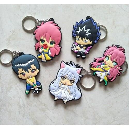 5 Pcs/lot Anime YuYu Hakusho Keychains Keyring Cartoon Pvc Double Side Soft Plastic Pendant Toy