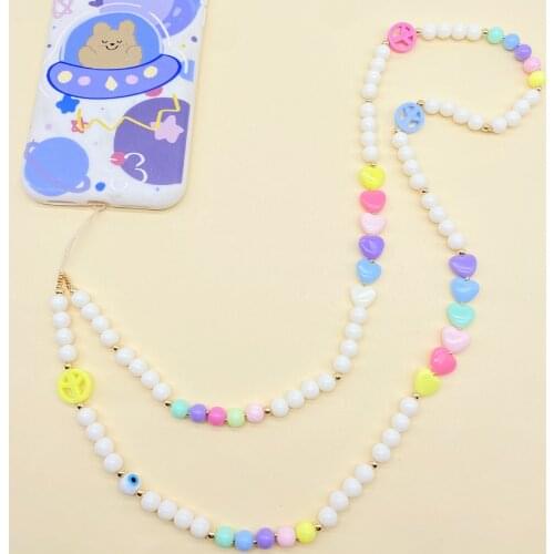Beaded Anti-lost Phone Charm Chain Soft Ceramic Lanyard Strap Mobile for Girls Phone Choker Keys