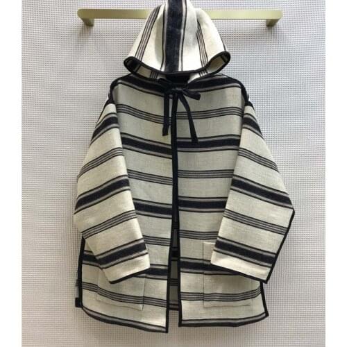 Brand Wool Overcoat Luxury Women 2021 Early Spring New Fashion Loose Striped Cape Office-ladies Long Sleeve Cardigan Hooded Coat