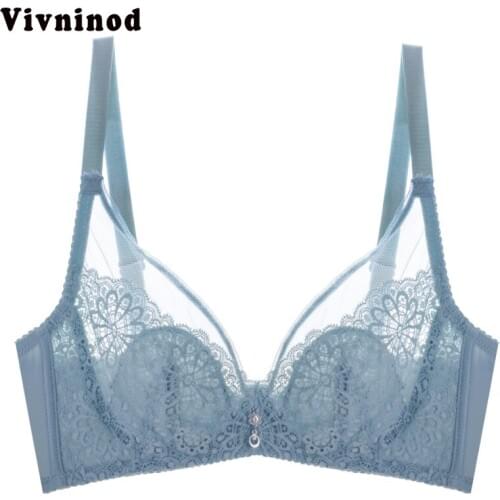 2019 Ultra thin Brassiere Sexy Lace Brassiere Femme Black BH WireFree Underwear B C D Cup Plus Size Bras For Women Minimizer Bra
