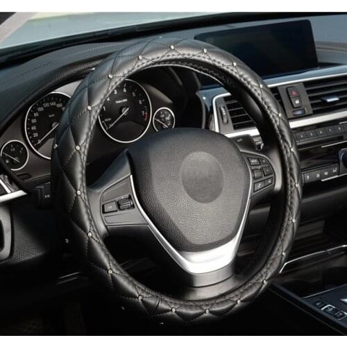 Steering Wheel Cover 38CM Diameter PU Leather Crystal Steering Covers Car-styling Car Interior Accessories