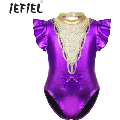 Kids Girls Halloween Showman Dancewear Fancy Costume Short Flutter Metallic Sequins Keyhole Back Gymnastics Leotard Jumpsuit
