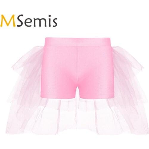Kids Girls Ballet Shorts Bottoms with Attached Bustle Tiered Mesh for Ballet Dance Stage Performance Gymnastics Swimsuit Dancing