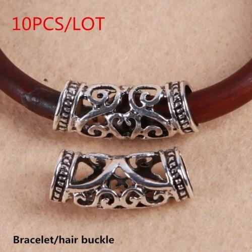 10pcs/set Long Hollow metal Ancient color Hanger Beads Viking Bending Rhinestone Tube for DIY Jewelry Accessories