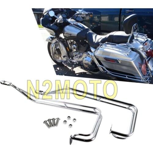 Chrome Motorcycle Twin Side Saddlebag Rail Guard Bar Kit Passenger Side Box Bag Guard Protection for Harley Touring 2009-2013
