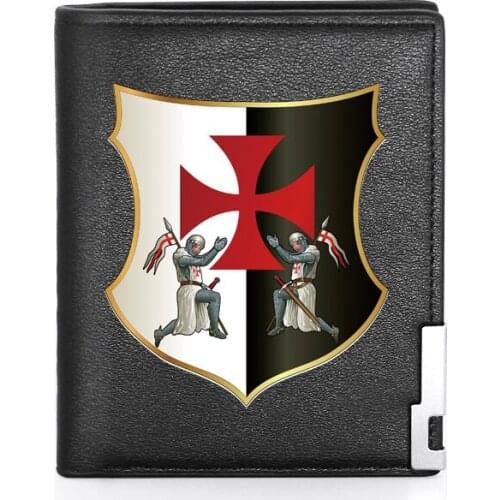 Classic Knights Templar Shield Printing Mens Wallet Leather Purse For Men Credit Card Holder Short Slim Wallet Pocket