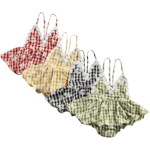 Citgeett Summer Infant Baby Girls Halter Bodysuits Sleeveless Backless Plaid Floral Print Jumpsuit Tutu Dress Clothes