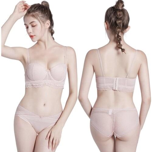 2020 new bra set gather 1/2 half cup underwear soft steel ring detachable shoulder strap adjustable bra bra for woman pluss