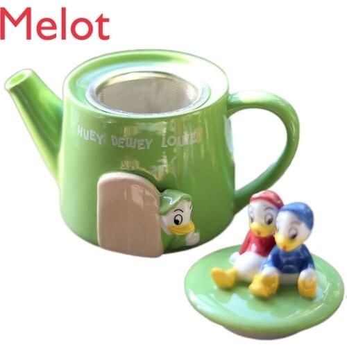 Cartoon Three-Dimensional Modeling Donald Duck Ceramic Afternoon Tea Scented Teapot Kettle Modeling Pot with Tea Strainer