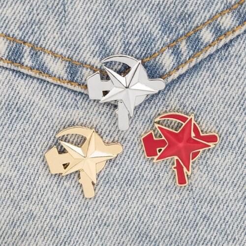 Simple Style Red Star Hammer and Sickle Brooch For Women Men Fashion Soviet communist Pins Badge Jewelry Birthday Gifts