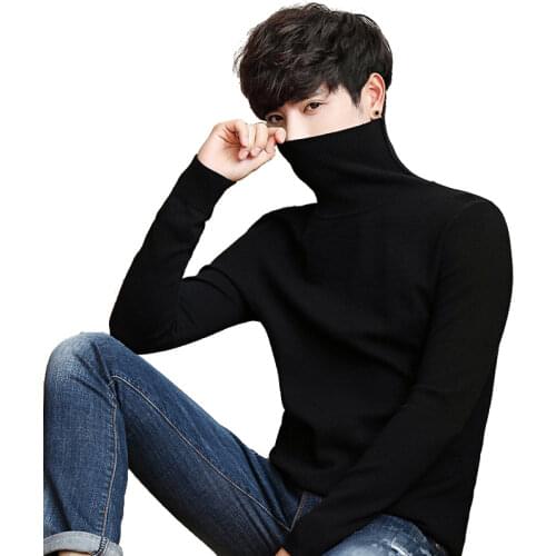 Black Turtleneck Men Knitted Sweater Classic Solid Color Casual Elasticity Pullover Men Sweaters Turtle Neck Long Sleeve