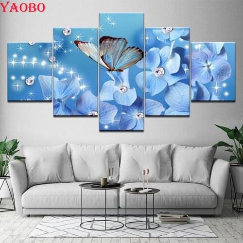 5 Pieces Diy Diamond Painting Cross Stitch Butterfly Orchid flowers Diamond Embroidery Full Square Round Mosaic Home Decoration