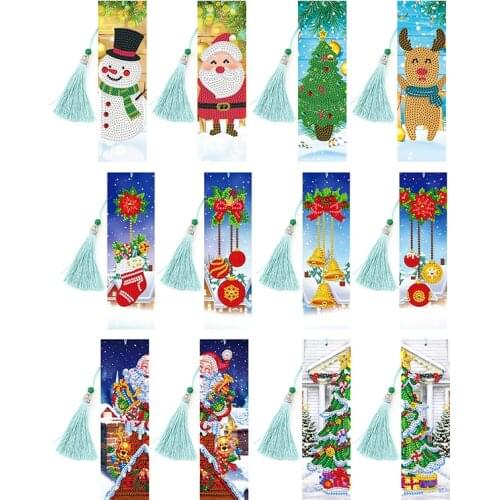 4pcs Christmas Diamond Painting Bookmark Art Leather Tassel kid Xmas gifts 5D DIY Special Shaped Diamond Embroidery Cross Stitch