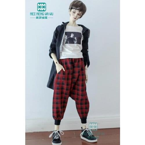 Clothes for doll fit 65--72cm BJD uncle Red plaid harem pants