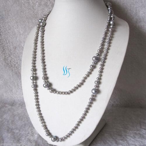 52" 4-10mm Gray Graduated Freshwater Pearl Necklace Strand Cultured Jewelry