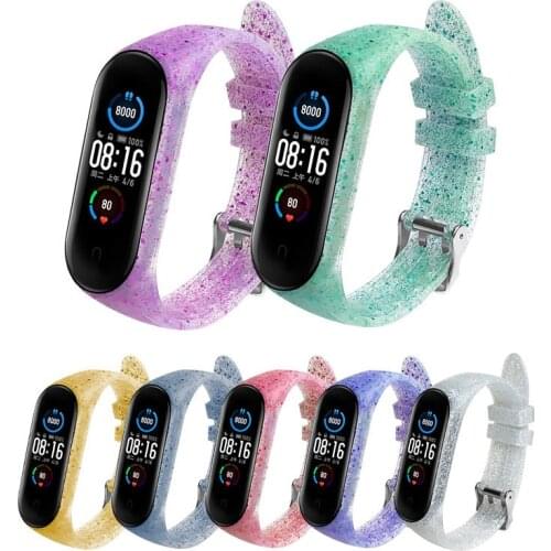 Suitable for Mi Band 5 4 3 strap ladies shiny smart accessory silicone replaceable strap wristband suitable for Xiaomi Mi Band 5