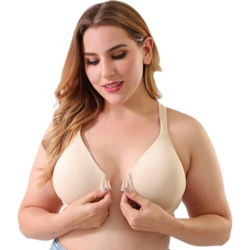 Melansheng Lightly Lined Underwire Full Coverage Front-Close Smooth Boost Plunge T-Shirt Plus Size Bra Big Cup G Wide Pad Straps