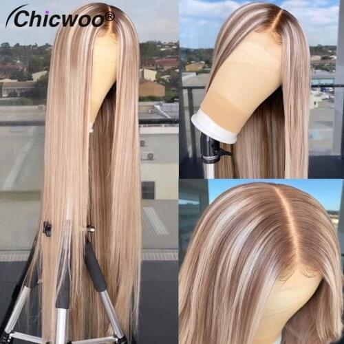 Transparent Brown Lace Front Human Hair Highlight Straight Lace Front Wig Human hair For Women Brazilian hair 4x4 Closure Wig