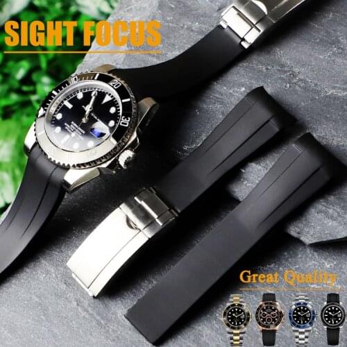 20mm Curved End Rubber Watch Band for Submariner 116610 GMT Water Ghost Strap Men Watch Bracelet Oysterflex OYSTERPERTUAL Crown