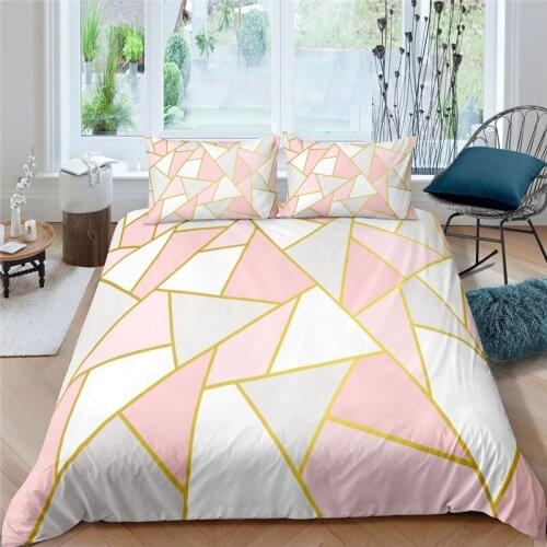 Home Textiles Luxury 3D Pink Geometry Print Duvet Cover Set 2/3 Pcs Pillowcase Kids Bedding Set AU/EU/UK/US Queen and King Size