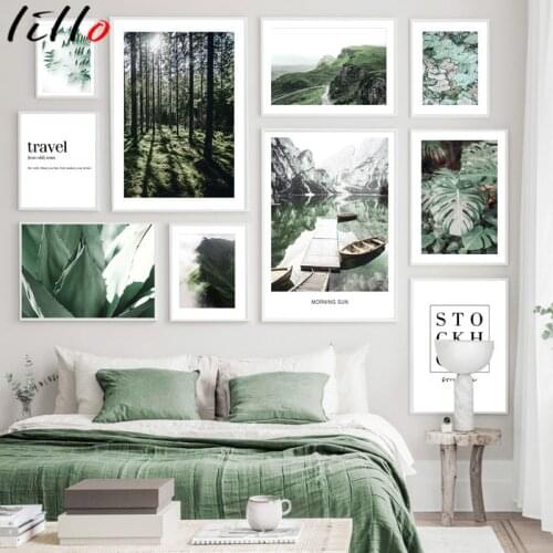 Nordic fog forest mountain lake painting mural canvas mountain lake landscape poster natural decoration frame home decoration