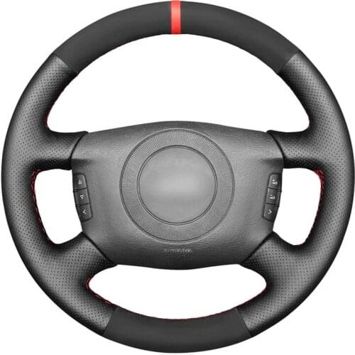 Hand-stitched Black Genuine Leather Suede Car Steering Wheel Cover for Audi A2 (8Z) A6 (C5) Avant A8 (D2) S4 2003 2004 2005