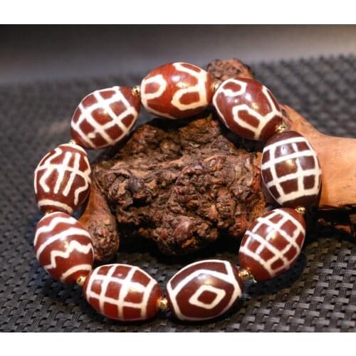 Ultra Energy Tibetan old Red Agate Multiple Symbols Big Daluo dZi Bead Bracelet LKbrother Talisman UPD210603A4
