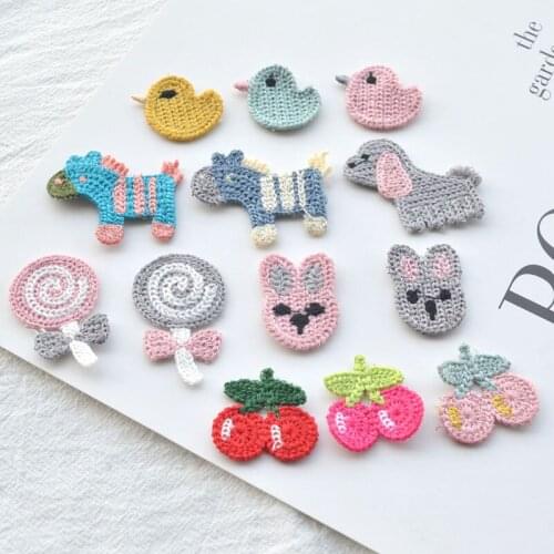 WhatIlife 10Pcs Woven Cherry Cloth Handmade Sticker Appliques Hairpin Accessories Pony Puppy Pattern DIY For Childrens Backpack