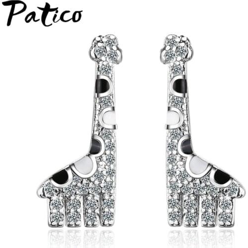 Women 925 Sterling Silver Animal Giraffe Design Metal Cubic Zircon Stud Earrings Korean Concise Jewelry Gift Brinco