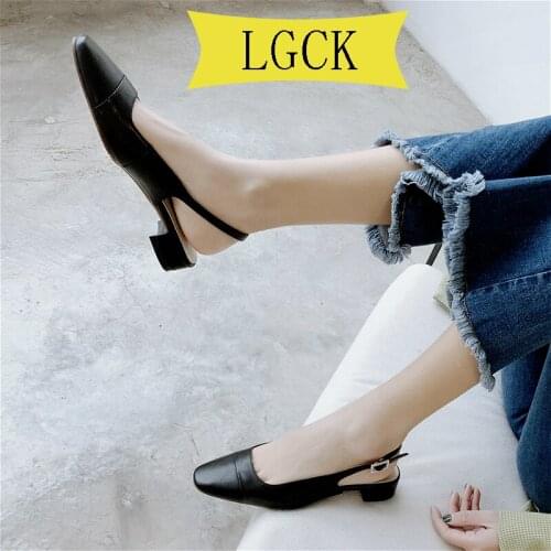 Plus Size 34-43 Fashion New Women Pumps Ankle Wrap Buckle Rhinestone Pointed Toe Square Heel High Shoes Sheepskin Handmade Pumps