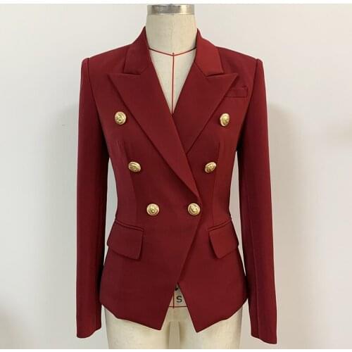 QUALITY 2021 HIGH Newest Designer Blazer Womens Classic Lion Buttons Double Breasted Slim Fitting Blazer Jacket Burgundy