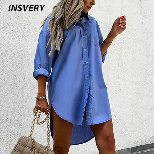 2021 Spirng Autumn Long Sleeve Shirt Dress Women V Neck Button Blue Loose Beach Sexy Party Casual Dresses For Women Streetwear