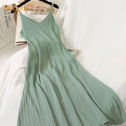Sexy Knit Spaghetti Dress Women Bodycon Midi Vest Casual Party A-line Sweater Dress Female 2020 Fashion New Streetwear