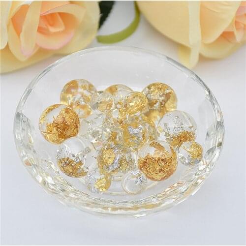 10Pcs 10/16MM Transparent Gold Leaf Resin Round Beads For DIY Making Earrings Necklace Bracelet Loose Beads High Quality