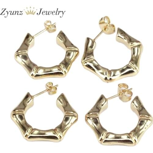 5 Pairs, Trendy Bamboo Stud Earrings Women Female Gold Color Classic Jewelry