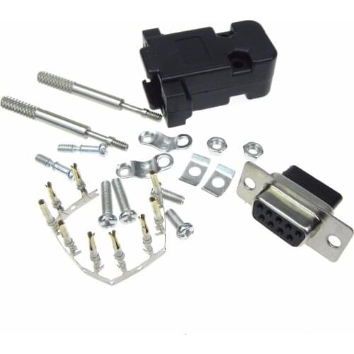 50pcs/lot Good quality DB9-9pin female crimp type socket with the screws DB9 cable connector