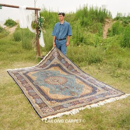 6'x9' Sky blue handmade silk home hotel carpet hot turkey silk rug (ZQG367A)