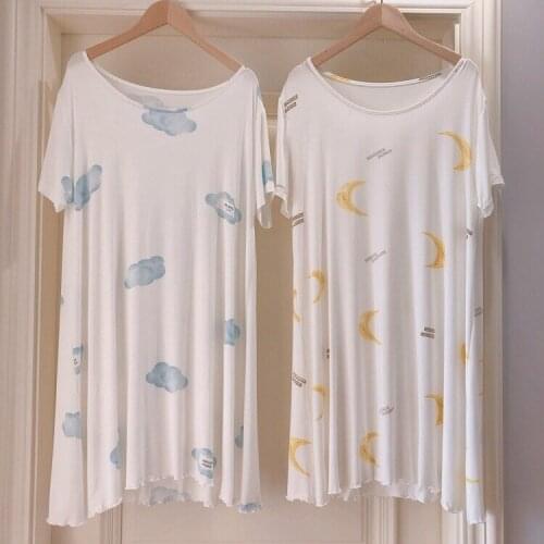 A240 Yomrzl womens Modal cotton blue cloud powder pillow yellow moon short sleeve sleepwear nightgown