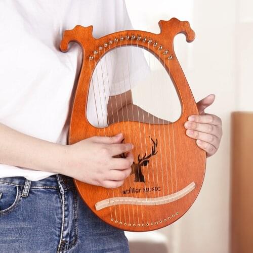 Ammoon 16 String Lyre Harp Solid Wood String Instrument with Elk Pattern Tuning Hammer Strings Cleaning Cloth Picks for Beginner