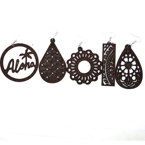 Free shipping!Brown color Aloha Laser Cut Wooden Earrings