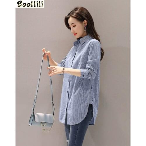 Boollili 2020 New Fashion Spring Stripe Cotton Women Shirt Loose Casual Thicken Winter Womens Shirts Plus Size Tops 5XL