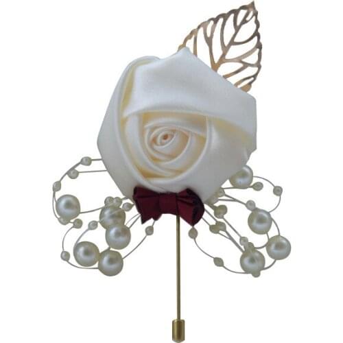 Bridegroom And Bride Simulation Flower Satin Rose Groom Boutonniere Wedding Party Prom Suit Corsage Pin Brooch