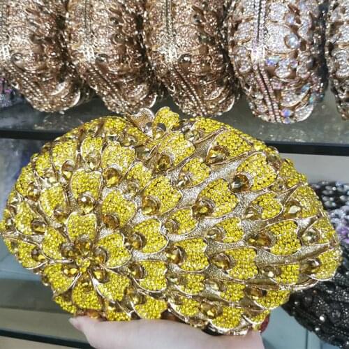 High Quality Yellow Diamond Crystal Party Purse Elegant Womens Diamond Phone Bag Case New Fashion Female Party Prom Handbags