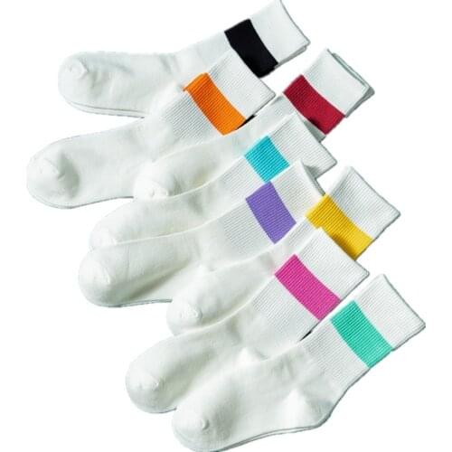 Wide stripes Cotton Solid Short Socks highWomen\x27s fashion lady Casual white Striped sock Winter Breathable cute Student sox