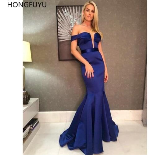 HONGFUYU Off The Shoulder Mermaid Evening Dresses Elegant Royal Blue Sleeveless Prom Dress Party Formal Gown Zipper Floor Length